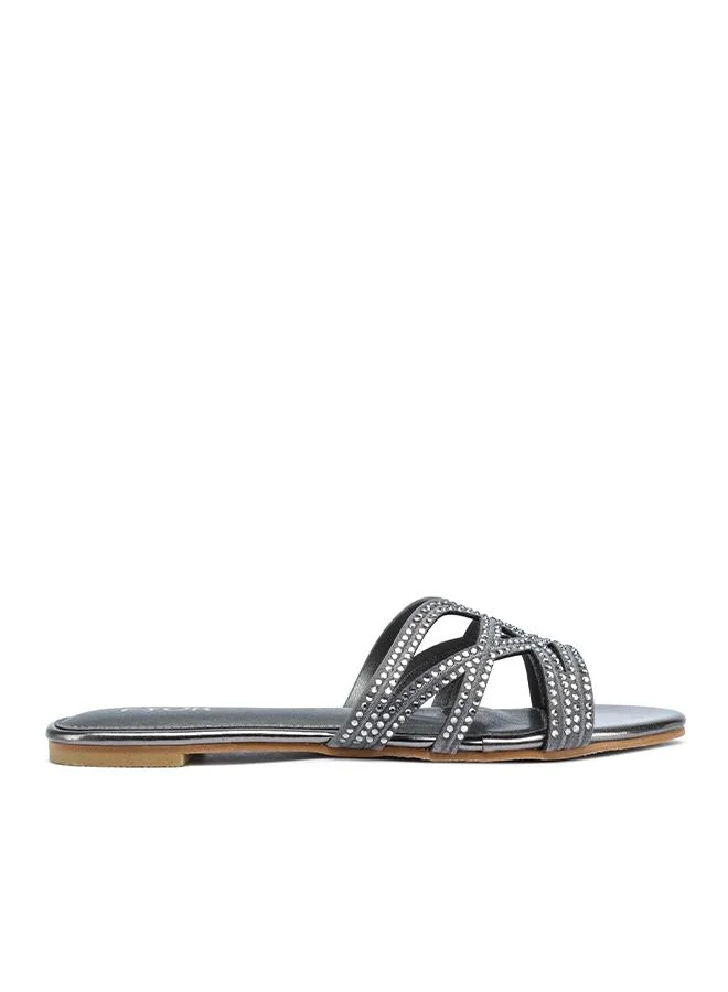 فايور Crystal Embellished Multi-Strap Flat Sandal MY 412