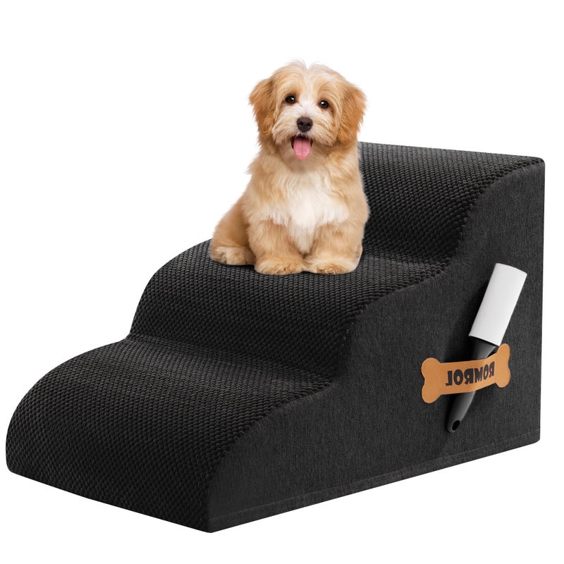 Romrol Dog Stairs Ramp for Beds Couches, Extra Wide Pet Steps with Durable Non-Slip Waterproof Fabric Cover, Dog Slope Stairs for Small Dogs and Cats or Pets Friendly, 3-Tiers, 13 Inch,Beige - Image 1