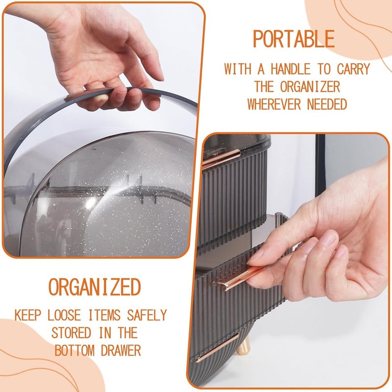 MIXEN Egg Shape(Oval) Make up Organizers and Storage for Vanity, Cosmetics Skincare Organizers with Lid and Drawers, Cosmetic Display Cases for Countertop, Bathroom, Dresser - Image 4