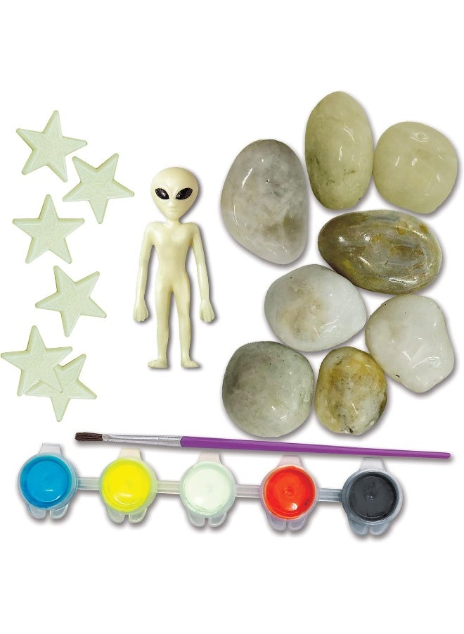 4M KidzMaker Glow in the Dark Space Rock Painting Kit – Decorate 8 Space Rocks, Glow Stars & Alien Figure for Outdoor Glow Art | STEM Craft Set for Kids Ages 5+ | 00‑04786 - Image 4