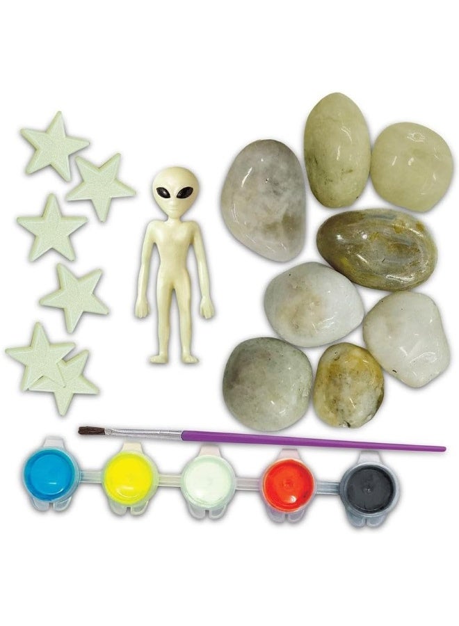 4M KidzMaker Glow in the Dark Space Rock Painting Kit – Decorate 8 Space Rocks, Glow Stars & Alien Figure for Outdoor Glow Art | STEM Craft Set for Kids Ages 5+ | 00‑04786 - Image 3