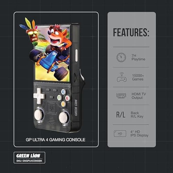 GP ULTRA 4 GAMING CONSOLE, 3000MAH BATTERY, 7H PLAY TIME, 4" IPS HD SCREEN, 1GB RAM & 8GB ROM, WI-FI 2.4, 64 GB TF CARD (SUPPORT UP TO 256GB), HDMI, HANDHELD CONSOLE WITH 15000 GAMES - Image 3