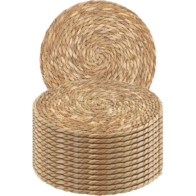 Kochorie Set of 12 Round Woven Placemats - 13.8 Inches Natural Boho Rattan Wicker Table Mats for Home Dining Table - Image 1