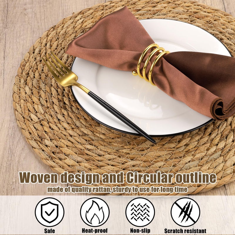 Kochorie Set of 12 Round Woven Placemats - 13.8 Inches Natural Boho Rattan Wicker Table Mats for Home Dining Table - Image 3