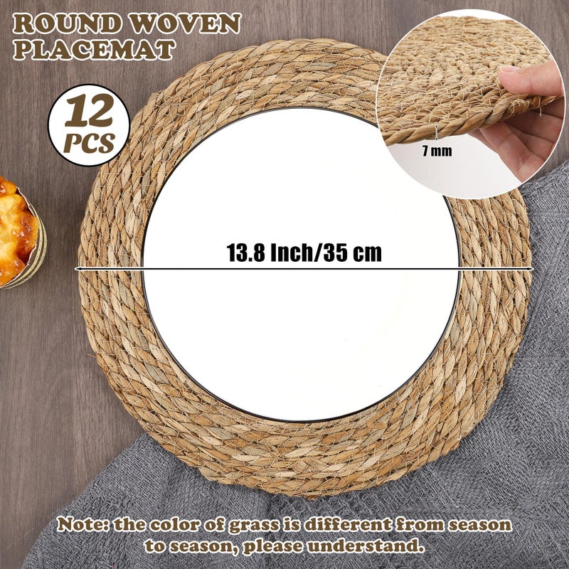 Kochorie Set of 12 Round Woven Placemats - 13.8 Inches Natural Boho Rattan Wicker Table Mats for Home Dining Table - Image 2