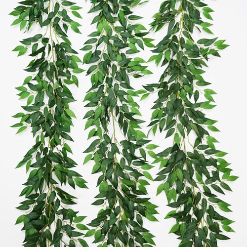 VOELIGT 3 Strands Artificial Italian Ruscus Vines 78 Silk Italian Ruscus Greenery Garland with Green Leaves Faux Greenery Vines Stems for Table Centerpieces Wedding Arch Flowers Home Decor - Image 1