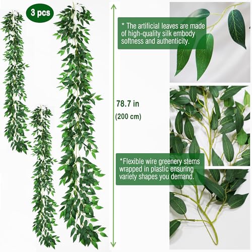 VOELIGT 3 Strands Artificial Italian Ruscus Vines 78 Silk Italian Ruscus Greenery Garland with Green Leaves Faux Greenery Vines Stems for Table Centerpieces Wedding Arch Flowers Home Decor - Image 3