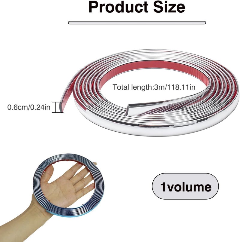 Novstuf Chrome Trim, 6mm × 3m Silver Flexible Molding Trim Self Adhesive Automotive Chrome Tape Car Trim Tape Peel and Stick Metallic Mirror Frame Edging Decorative Strip for Wall Door Furniture Car - Image 2