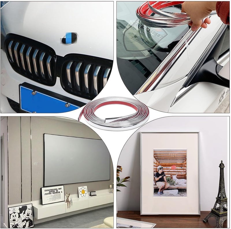 Novstuf Chrome Trim, 6mm × 3m Silver Flexible Molding Trim Self Adhesive Automotive Chrome Tape Car Trim Tape Peel and Stick Metallic Mirror Frame Edging Decorative Strip for Wall Door Furniture Car - Image 5