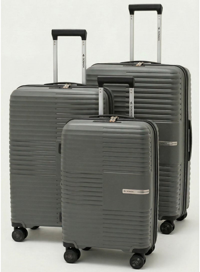 سونادا طقم حقائب سفر 3 قطع - بولي بروبيلين غير قابل للكسر، قفل TSA، عجلات مزدوجة صامتة 360 درجة وقابلة للتوسيع - Image 1