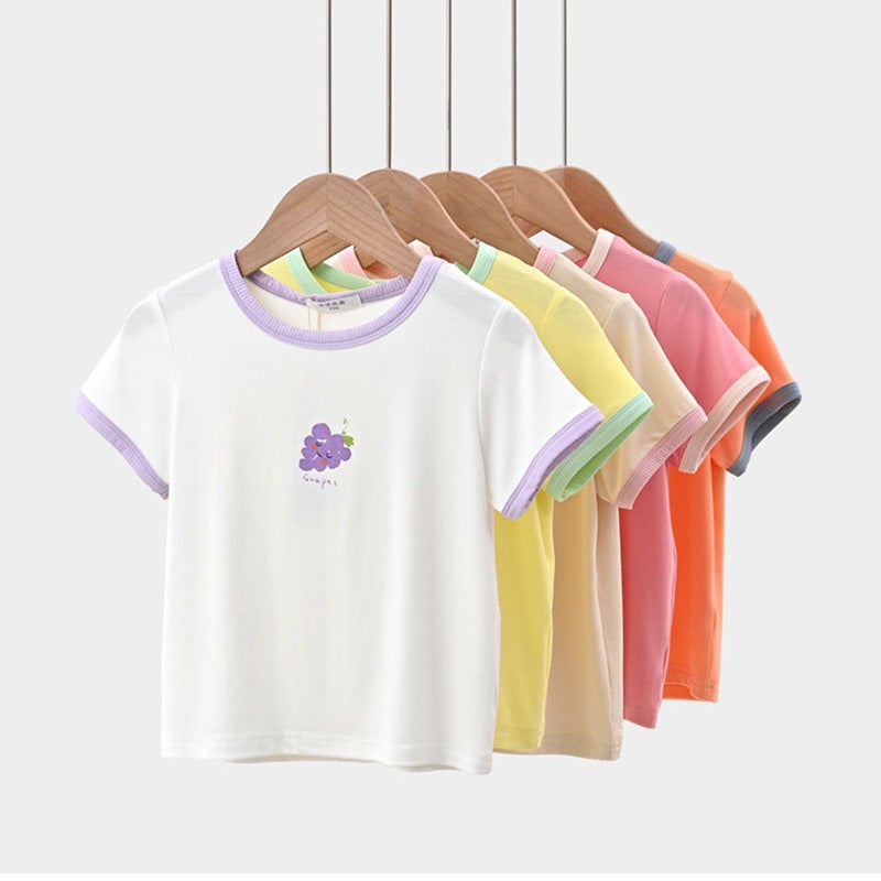 Light And Soft T-Shirt Children'S Cartoon Fruit Short-Sleeved Shirt Girls' Contrast Color Bottoming Shirt Summer Children'S Clothing - Image 3