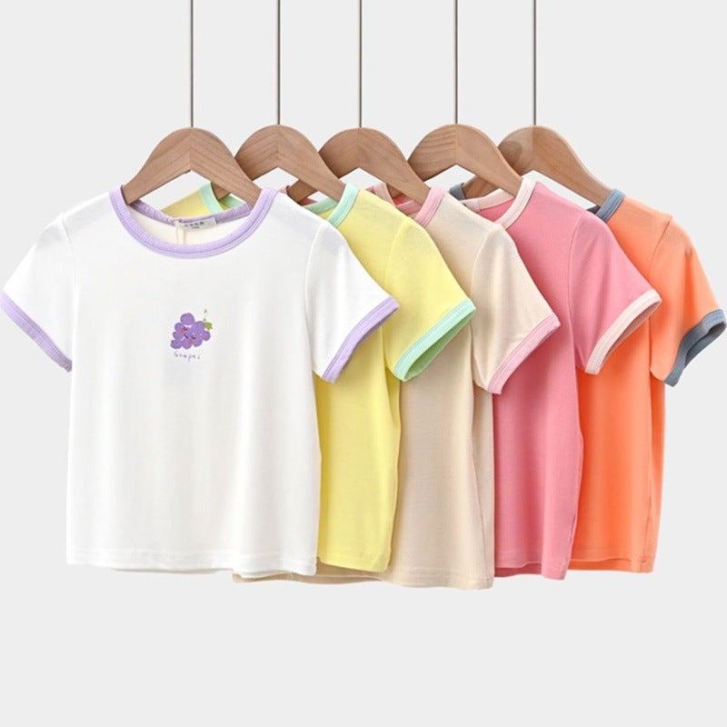 Light And Soft T-Shirt Children'S Cartoon Fruit Short-Sleeved Shirt Girls' Contrast Color Bottoming Shirt Summer Children'S Clothing - Image 5