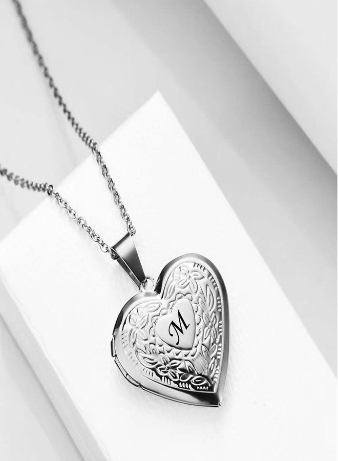 KunBead Women's Heart Photo Locket Necklace with Picture inside Initial M Letter Alphabet Love Jewelry Memory Pendant Necklace - Image 3