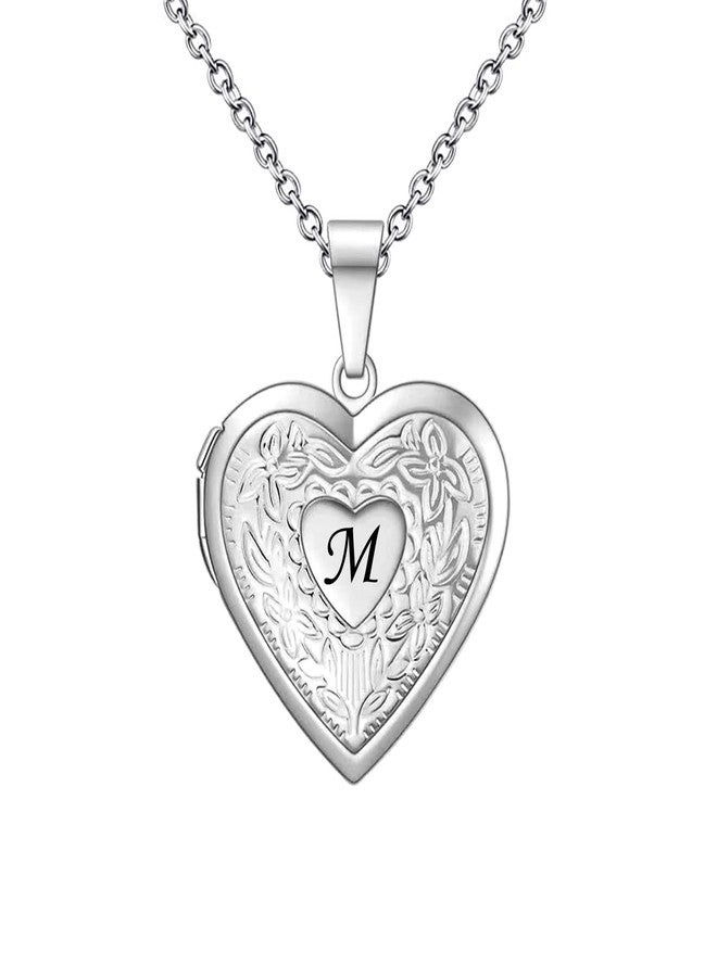 KunBead Women's Heart Photo Locket Necklace with Picture inside Initial M Letter Alphabet Love Jewelry Memory Pendant Necklace - Image 1