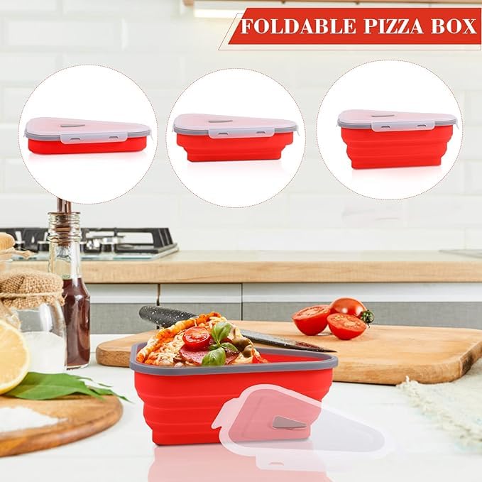 MAPPLE CREATION Slice Of Pizza Box, Pizza Container Expandable Silicone, Pizza Storage Container Collapsible with 5 Serving Trays, BPA Free Pizza Slice Storage Container - Image 3