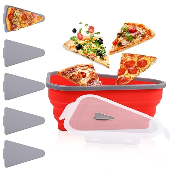 MAPPLE CREATION Slice Of Pizza Box, Pizza Container Expandable Silicone, Pizza Storage Container Collapsible with 5 Serving Trays, BPA Free Pizza Slice Storage Container - Image 1