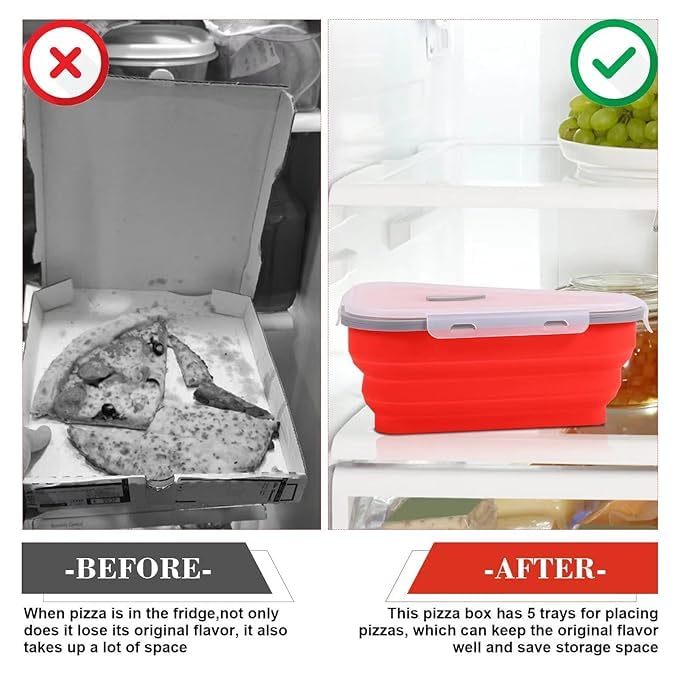 MAPPLE CREATION Slice Of Pizza Box, Pizza Container Expandable Silicone, Pizza Storage Container Collapsible with 5 Serving Trays, BPA Free Pizza Slice Storage Container - Image 4