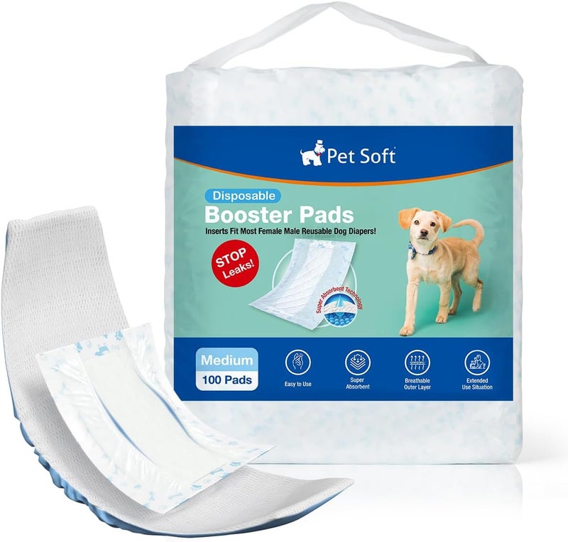 Pet Soft Dog Diaper Liners, 100ct Disposable Dog Nappy Liners for Male Female Dogs with Side Leak-Proof Protection, Period Absorbent Dog Inserts Booster Pads for Dog Nappies (M-100) - Image 1