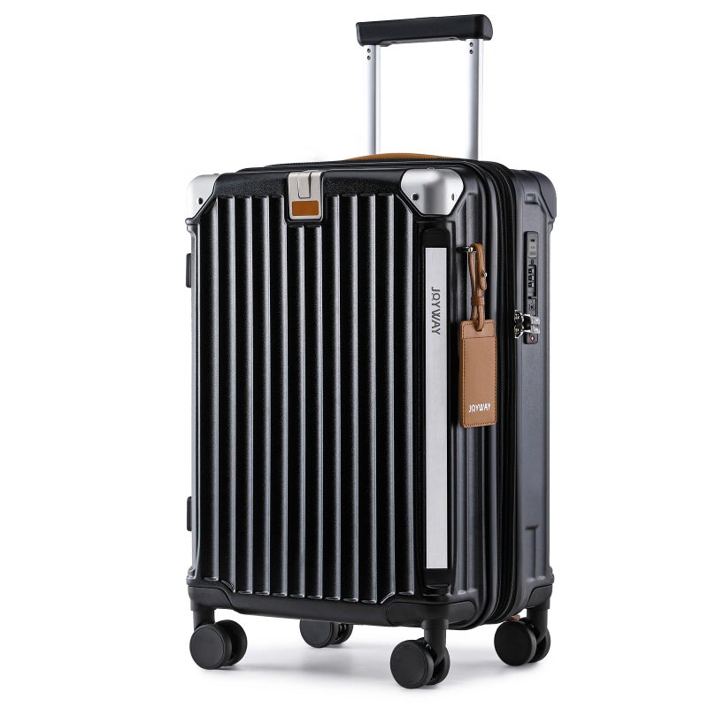 Joyway Carry On Luggage, Expandable Suitcase with Smart Cup Holder and USB Port, 20 IN Hardside Checked with TSA Lock Spinner Double Wheels, Black - Image 1