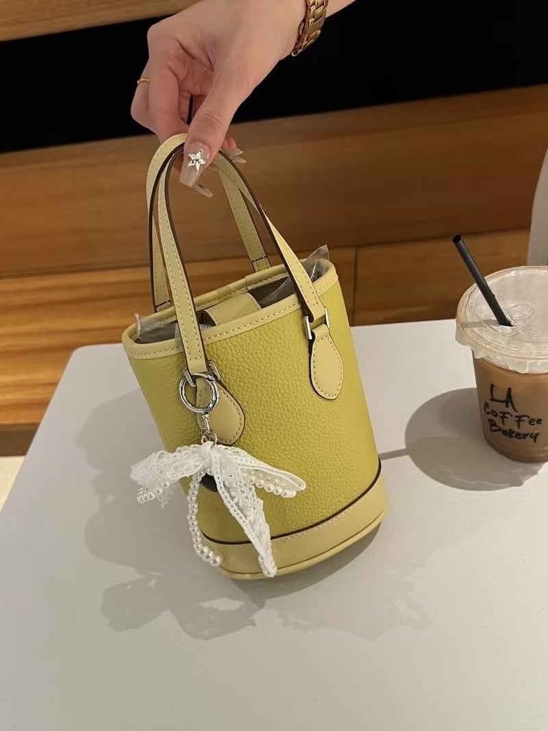 Underarm Fashion Contrasting Color Cowhide Bag For Women Korean Ins Trend Bucket Bag Simple And Versatile Shoulder Bag - Image 5