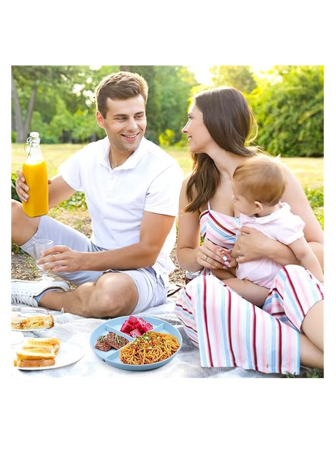 Wheat Straw Meal Plate, 4Pcs Divided Dinner Plates, 9 inch Unbreakable Portion Control Divided Diet Plates, Reusable Picnic Plates Microwave and Dishwasher Safe Dishes for Adult Kids - Image 4