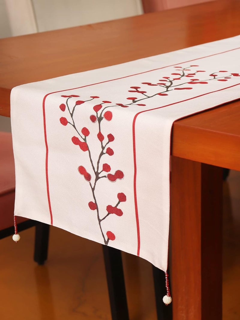 Zeba World 4 Seater / 6 Seater Table Runner Cloth, Table Runner for Living Room, Dining Table | Cotton Blend Floral Embroidered with Tassels - Off White | 30 cms x 210 cms; 12 inches x 84 inches - Image 2