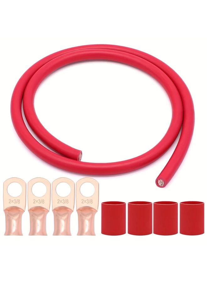 2 AWG Red And Black Welding Cable 3.28 Feet With 2 X 5 16 Terminals And Heat Shrink Tubes For American Car Series Automotive Wiring Up To 36V Operating Voltage - Image 1