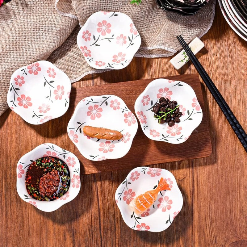 Whitenesser Japanese Ceramic Soy Sauce Dish Set of 6 Dipping Sauce Bowls for Sushi Snack and Seasoning White Cherry Blossoms HY - Image 3