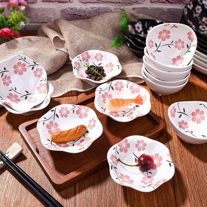 Whitenesser Japanese Ceramic Soy Sauce Dish Set of 6 Dipping Sauce Bowls for Sushi Snack and Seasoning White Cherry Blossoms HY - Image 4