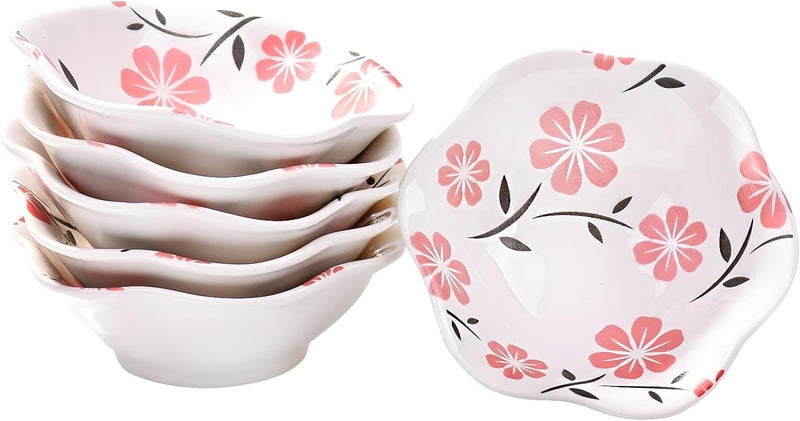 Whitenesser Japanese Ceramic Soy Sauce Dish Set of 6 Dipping Sauce Bowls for Sushi Snack and Seasoning White Cherry Blossoms HY - Image 1