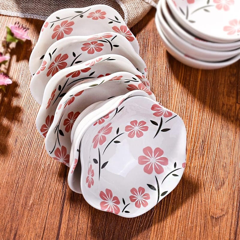 Whitenesser Japanese Ceramic Soy Sauce Dish Set of 6 Dipping Sauce Bowls for Sushi Snack and Seasoning White Cherry Blossoms HY - Image 2