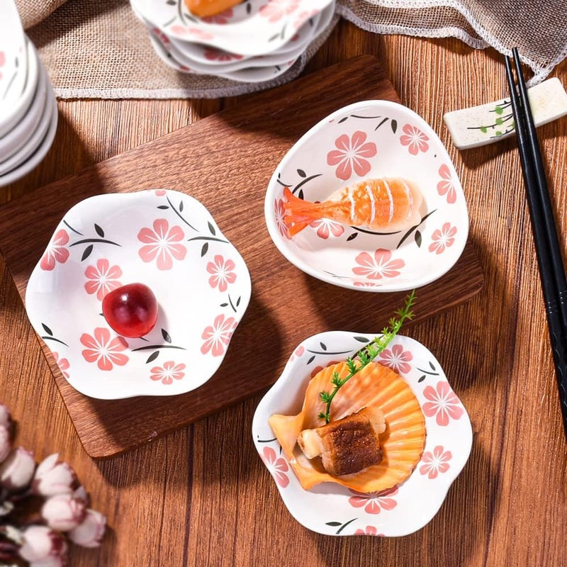 Whitenesser Japanese Ceramic Soy Sauce Dish Set of 6 Dipping Sauce Bowls for Sushi Snack and Seasoning White Cherry Blossoms HY - Image 5