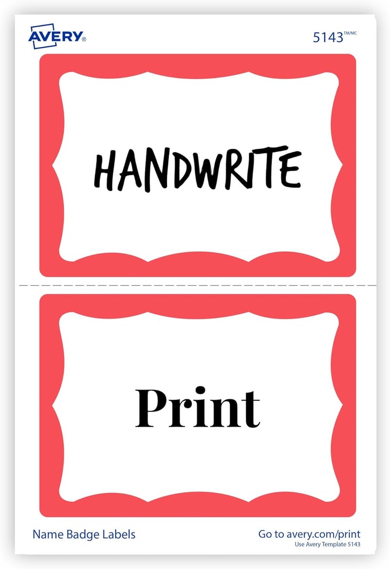 AVERY Name Badge Labels, Red Border, 2-1/3" x 3-3/8", 100 Badges (5143) - Image 5