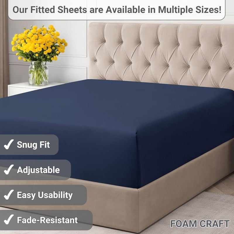 FOAM CRAFT 100% Cotton Navy Fitted Bed Sheet - Twin Size with Elastic Closure - Image 5