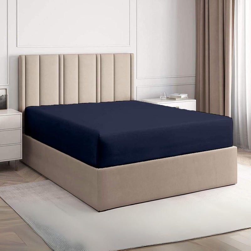 FOAM CRAFT 100% Cotton Navy Fitted Bed Sheet - Twin Size with Elastic Closure - Image 1