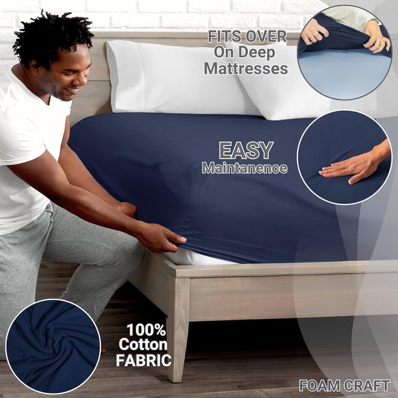 FOAM CRAFT 100% Cotton Navy Fitted Bed Sheet - Twin Size with Elastic Closure - Image 3