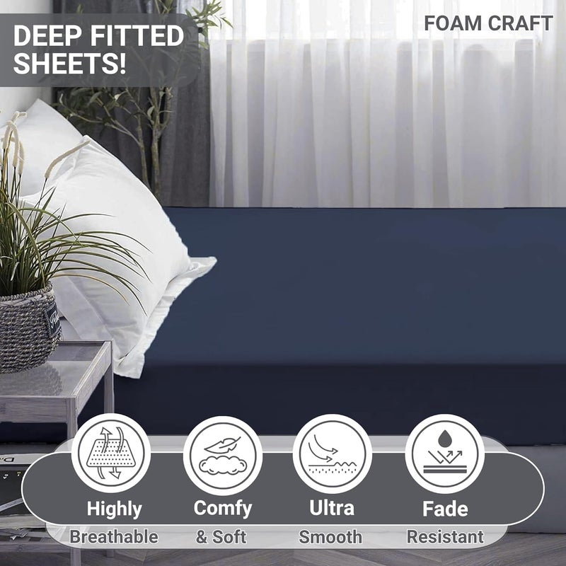 FOAM CRAFT 100% Cotton Navy Fitted Bed Sheet - Twin Size with Elastic Closure - Image 4