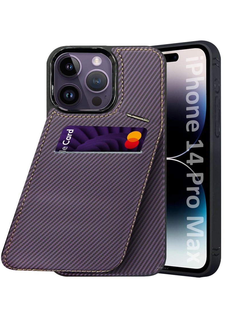 CATANES iPhone 14 Pro Max Case Cover Leather with Card Holder and Kickstand for Men Women Phone Case with Carbon Fiber Pattern  - Image 1