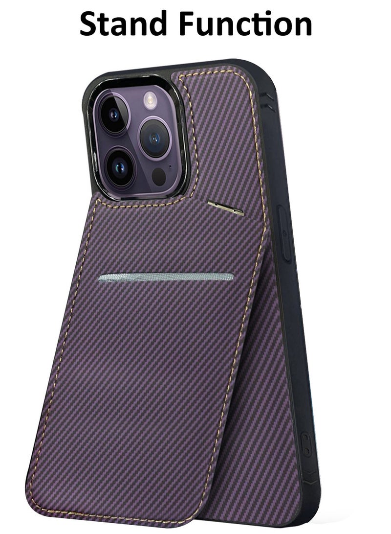 CATANES iPhone 14 Pro Max Case Cover Leather with Card Holder and Kickstand for Men Women Phone Case with Carbon Fiber Pattern  - Image 2