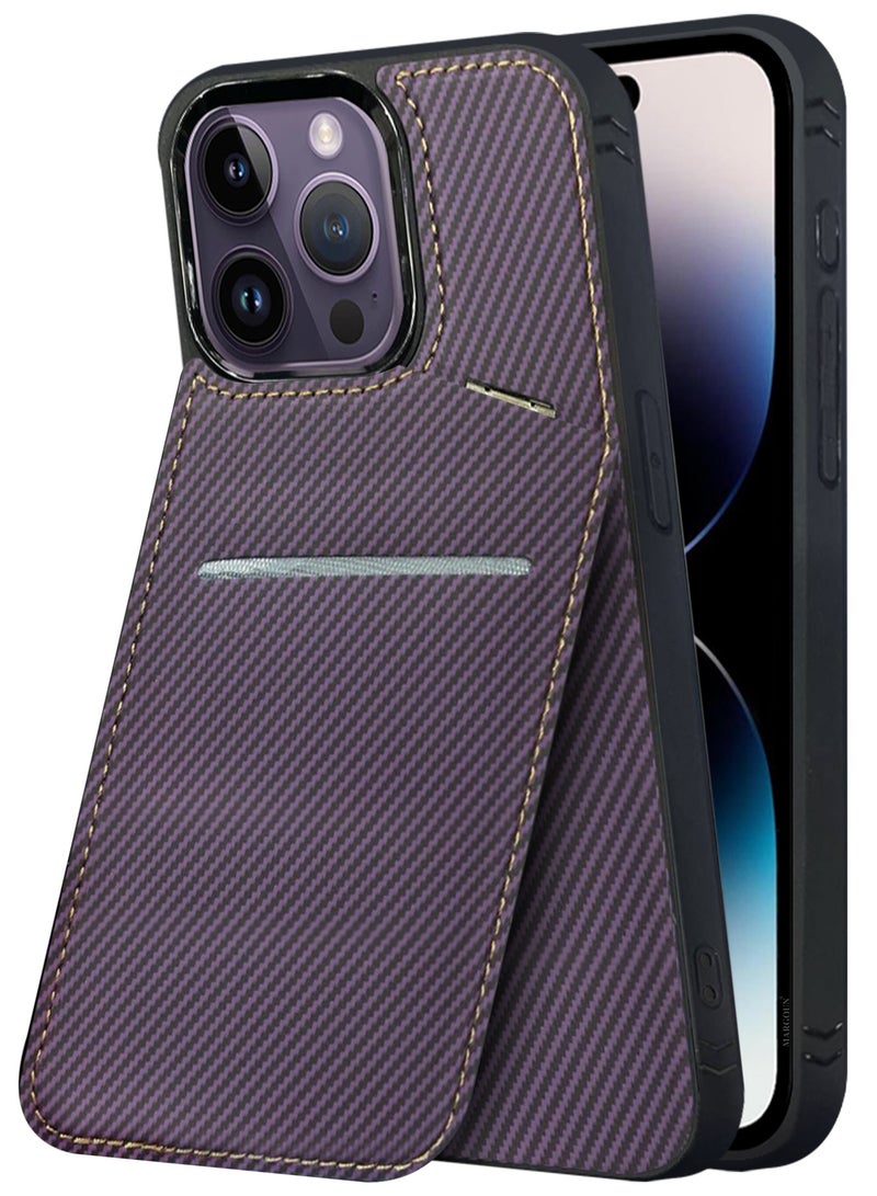 CATANES iPhone 14 Pro Max Case Cover Leather with Card Holder and Kickstand for Men Women Phone Case with Carbon Fiber Pattern  - Image 4