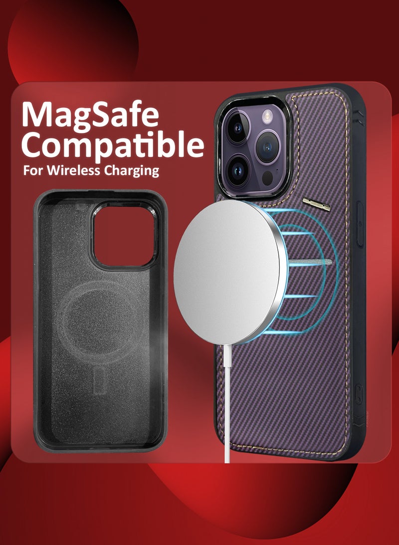 CATANES iPhone 14 Pro Max Case Cover Leather with Card Holder and Kickstand for Men Women Phone Case with Carbon Fiber Pattern  - Image 3