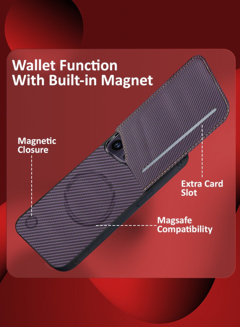 CATANES iPhone 14 Pro Max Case Cover Leather with Card Holder and Kickstand for Men Women Phone Case with Carbon Fiber Pattern  - Image 5