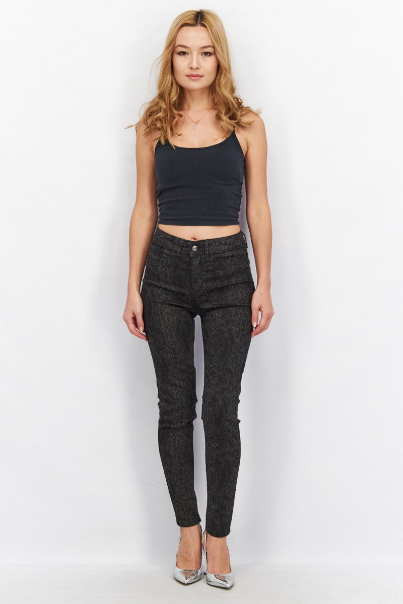 DeFacto Women Super Skinny Fit Snake Print Stretchable Denim Jeans, Black - Image 3
