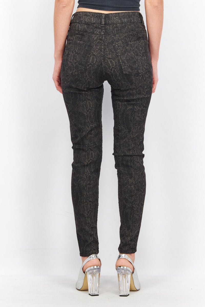DeFacto Women Super Skinny Fit Snake Print Stretchable Denim Jeans, Black - Image 4