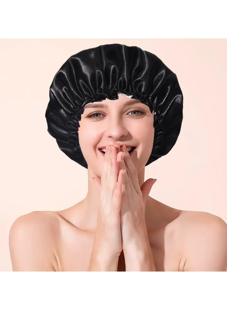 Ucanbe Extra Large Double-Layer Shower Cap for Women - Breathable Adjustable Waterproof Bath Hat (1pc) - Image 4