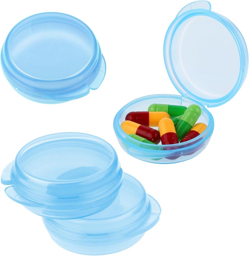 WLLHYF 4 Pcs Mini Pill Organizer Small Pill Box Cute Portable Pill Case for Pocket Purse Travel Storage Containers Earplug Case Medicine Dispenser Vitamin Holder (4 Blue)