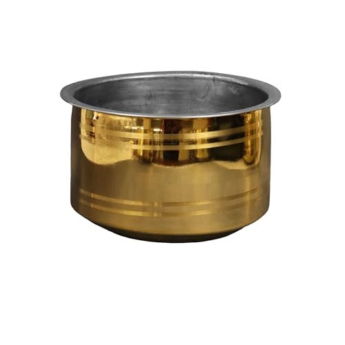 Putrika Brass Utensil Vadi Chatti with TIN Coating|Tope|KitchenWare|cookware|Brass Pathiram|Patilas|Tapeli|Peetal|Sarva Satti|Bhagoni Set-Vadi Chatti (Size 4) - Image 1
