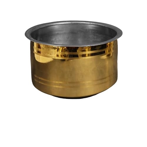Putrika Brass Utensil Vadi Chatti with TIN Coating|Tope|KitchenWare|cookware|Brass Pathiram|Patilas|Tapeli|Peetal|Sarva Satti|Bhagoni Set-Vadi Chatti (Size 4) - Image 4