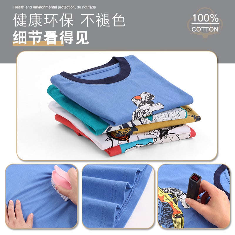 Boys T-Shirt Export European and American Pure Cotton Cartoon Dinosaur Round Neck Cotton Kidsren's Short-Sleeved Tops Kidsren's Clothing Factory Direct Sales - Image 3