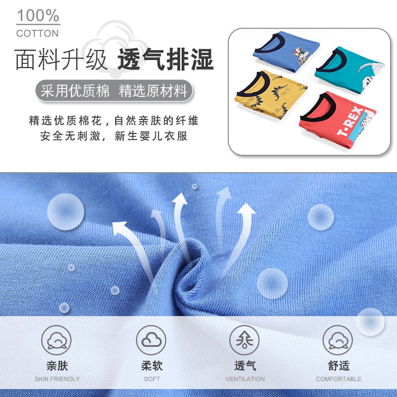 Boys T-Shirt Export European and American Pure Cotton Cartoon Dinosaur Round Neck Cotton Kidsren's Short-Sleeved Tops Kidsren's Clothing Factory Direct Sales - Image 4